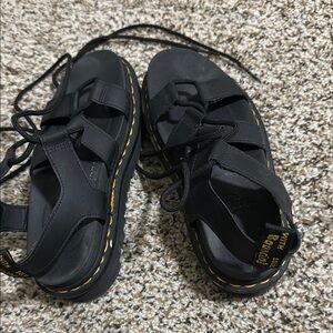 Black Sandals with Yellow Stitching